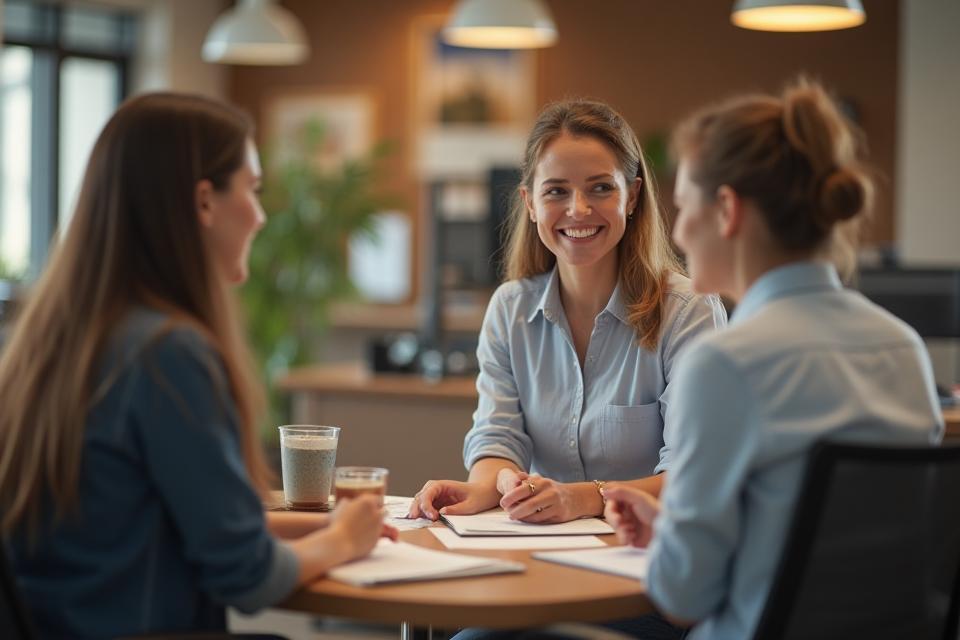 Friendly staff assisting visitors in an office near Expo site